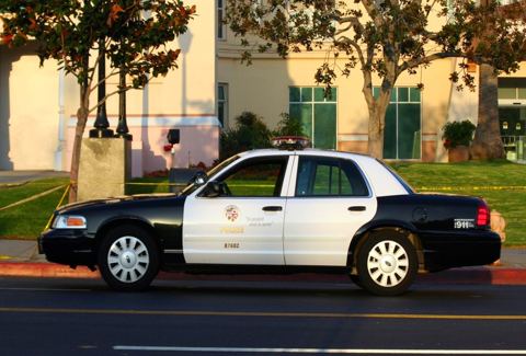 LAPD vehicle at crime scene Hollywood August 27 2008.
Suspect Shot in Struggle with Police